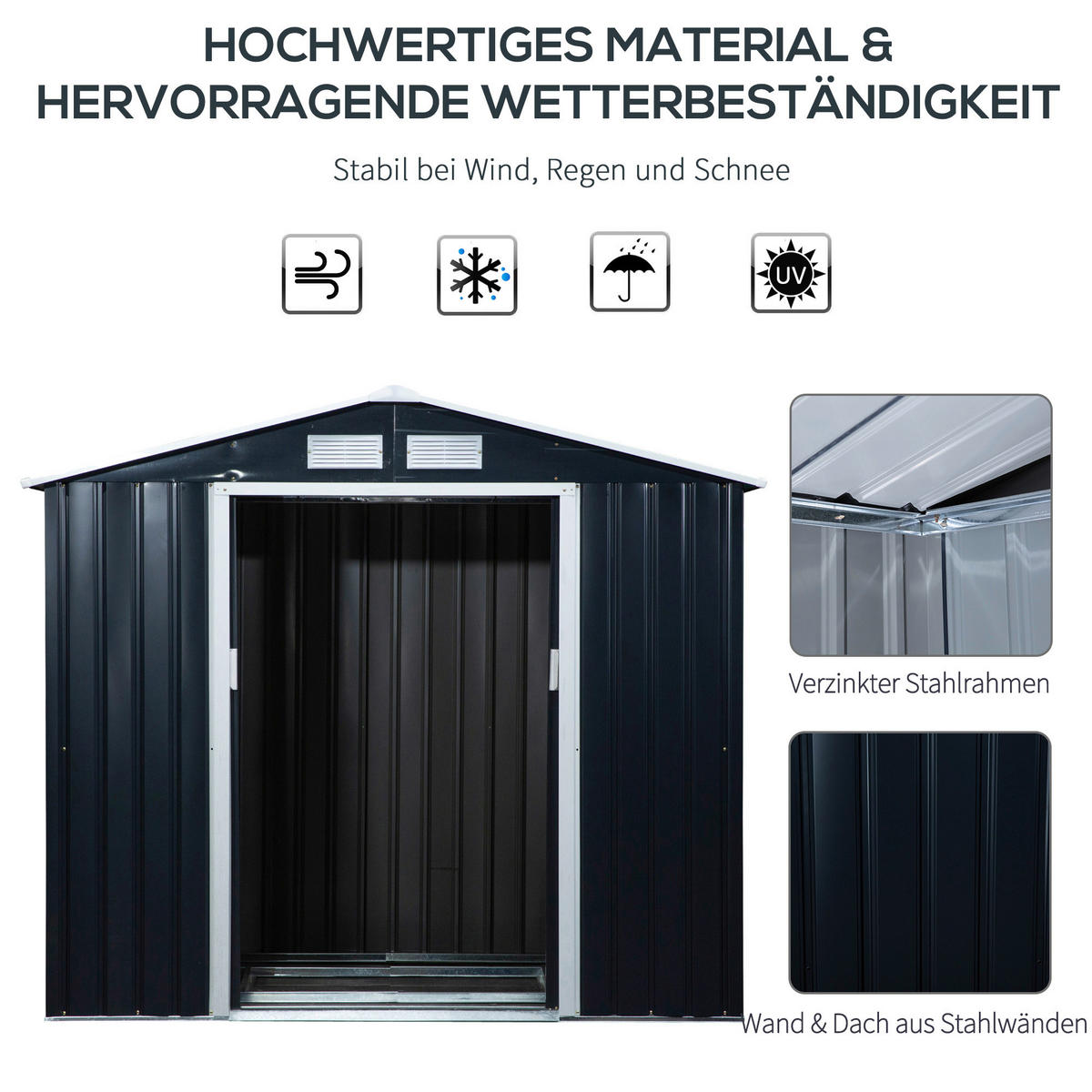 Outsunny Gartenhaus grau B/H/L: ca. 130x185x213 cm Gartenhaus - grau (213,00/130,00/185,00cm) - Outsunny