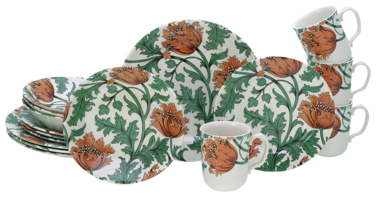 CreaTable Kombiservice Florentina rot Steingut 16 tlg. Florentina - rot/grün (32,00/32,00/30,00cm) - CreaTable