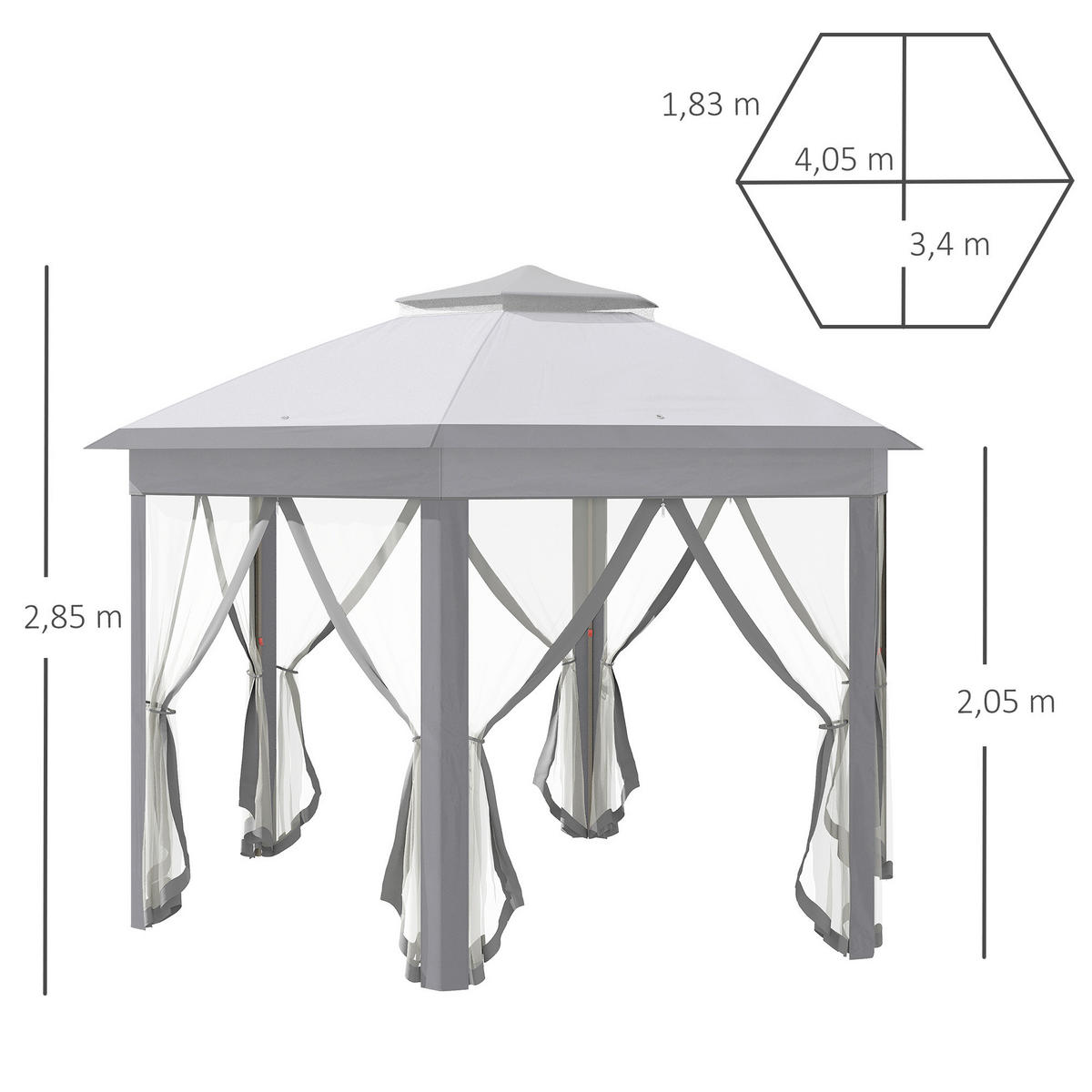 Outsunny Pavillon grau Polyester B/H/L: ca. 405x405x285 cm Pavillon - grau (285,00/405,00/405,00cm) - Outsunny