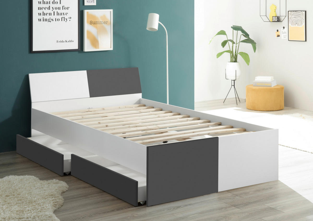 Jugendbett Alex weiß Graphit B/H/T: ca. 124x74x200 cm Alex - weiß/Graphit (124,00/74,00/200,00cm)