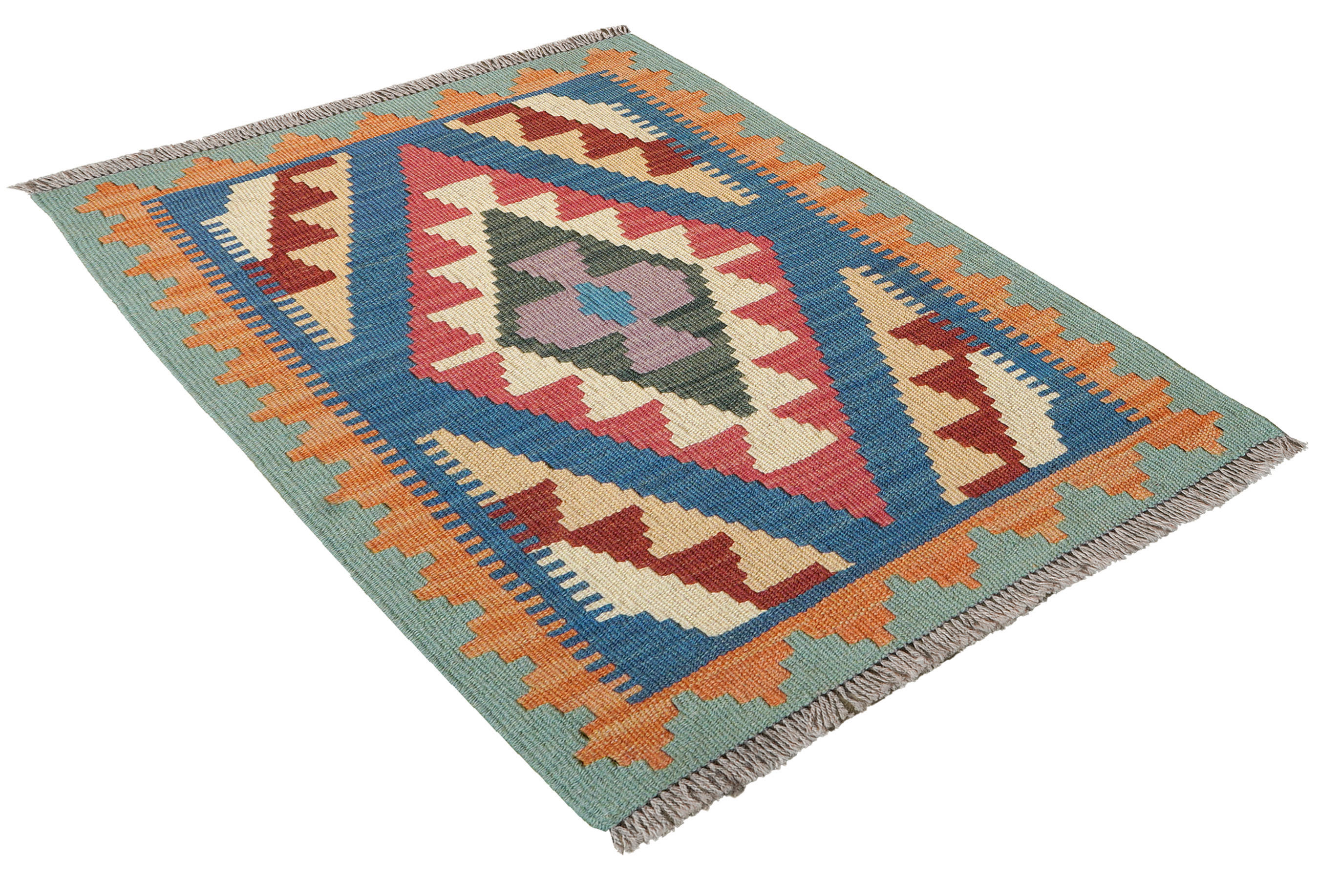 PersaTepp Teppich Kelim Gashgai grün B/H/L: ca. 63x1x89 cm Kelim Gashgai - blau/grün (89,00/63,00/1,00cm) - PersaTepp