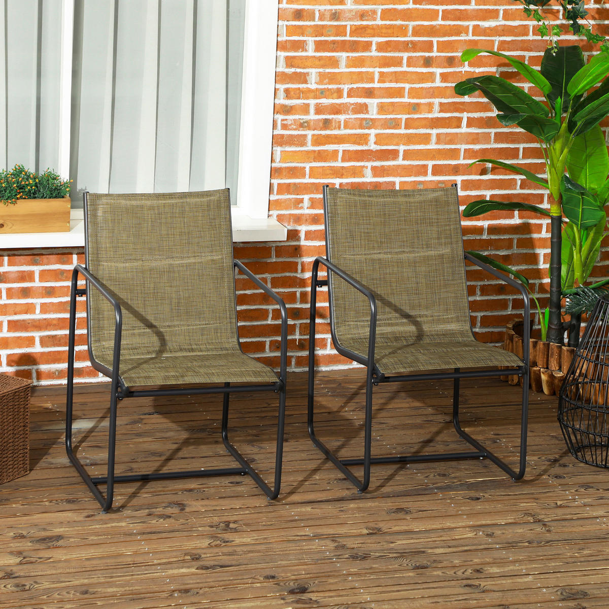 Outsunny Gartenstuhl 2er-Set braun Mesh B/H/L: ca. 66,5x88x54 cm Gartenstuhl 2er-Set - braun (54,00/66,50/88,00cm) - Outsunny