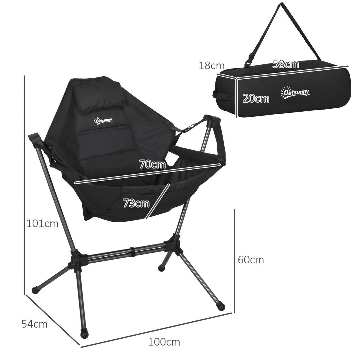 Outsunny Hängematte Campingstuhl B/H/L: ca. 100x101x54 cm Hängematte Campingstuhl - schwarz (54,00/100,00/101,00cm) - Outsunny