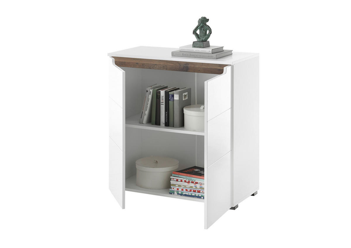 Kommode Turin weiß weiß Hochglanz Old Wood Nachbildung B/H/T: ca. 80x83x40 cm Turin - weiß (80,00/83,00/40,00cm)