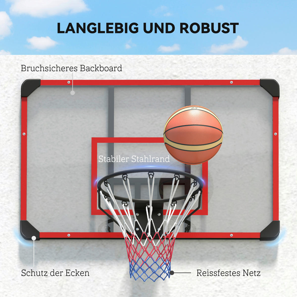 SPORTNOW Basketballkorb rot Kunststoff B/H/L: ca. 61x73x113 cm Basketballkorb - rot/schwarz (113,00/61,00/73,00cm) - SPORTNOW