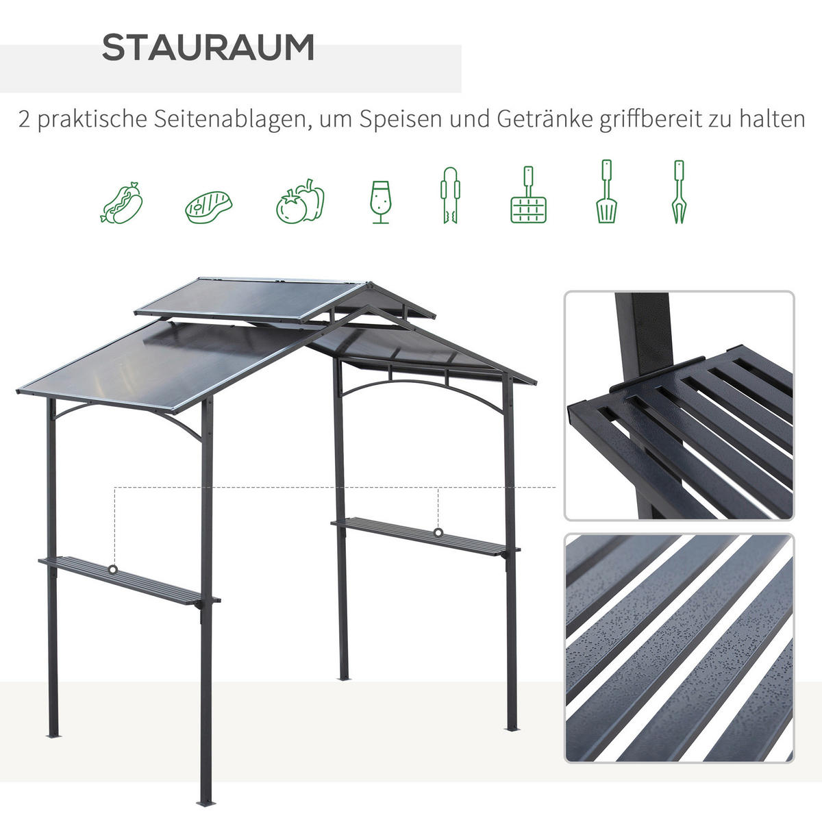Outsunny Grillpavillon mit Flammschutzdach braun Stahl B/H/L: ca. 150x250x240 cm Grillpavillon_mit_Flammschutzdach - braun/schwarz (240,00/150,00/250,00cm) - Outsunny