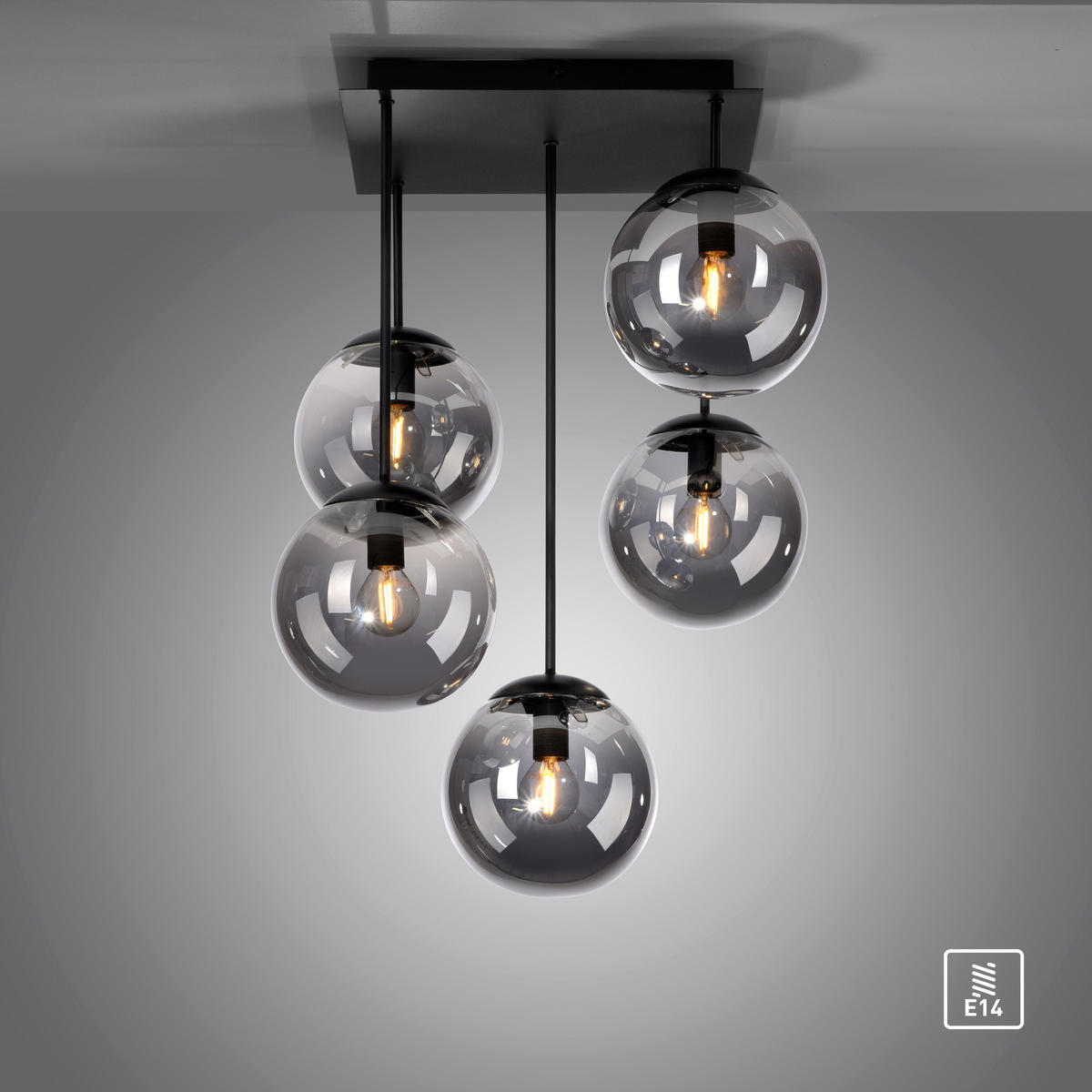 Just Light Deckenleuchte BIG WIDOW 14602-18 schwarz Rauchglas Metall B/H: ca. 39x58,5 cm E14 5 Brennstellen BIG WIDOW - schwarz (39,00/58,50cm) - Just Light