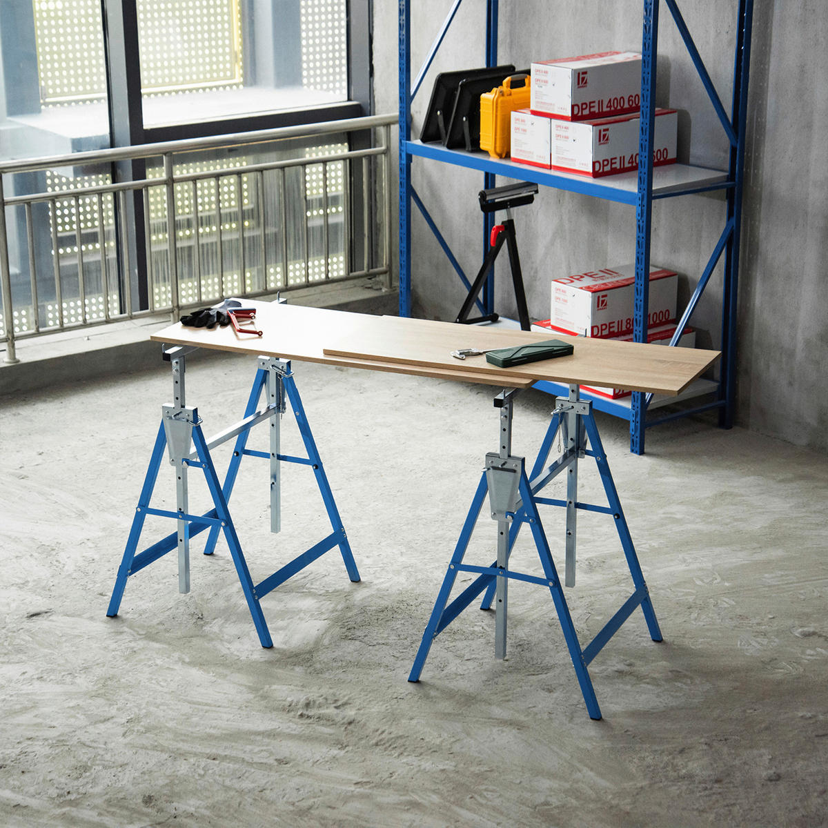 Werkstatt-Zubehör blau B/H/L: ca. 58x68x130 cm Gerüstbock - blau (130,00/58,00/68,00cm) - HOMCOM