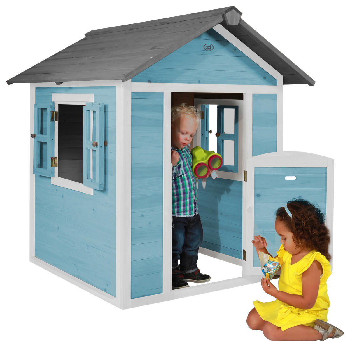 AXI Spielhaus Lodge blau B/H/T: ca. 111x133x135 cm Lodge - blau/weiß (111,00/133,00/135,00cm) - AXI