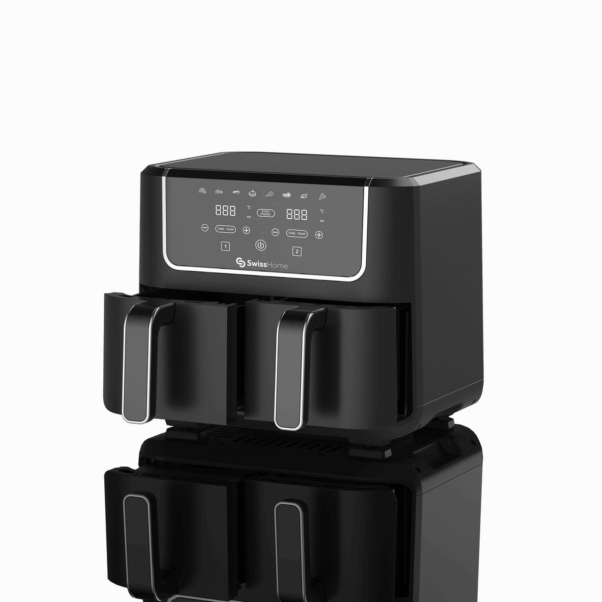 SWISS HOME Doppel-Heißluftfritteuse SH-6931 schwarz Kunststoff B/H/L: ca. 24x28x32 cm ca. 3 l BLACK DARK - schwarz (32,00/24,00/28,00cm) - SWISS HOME