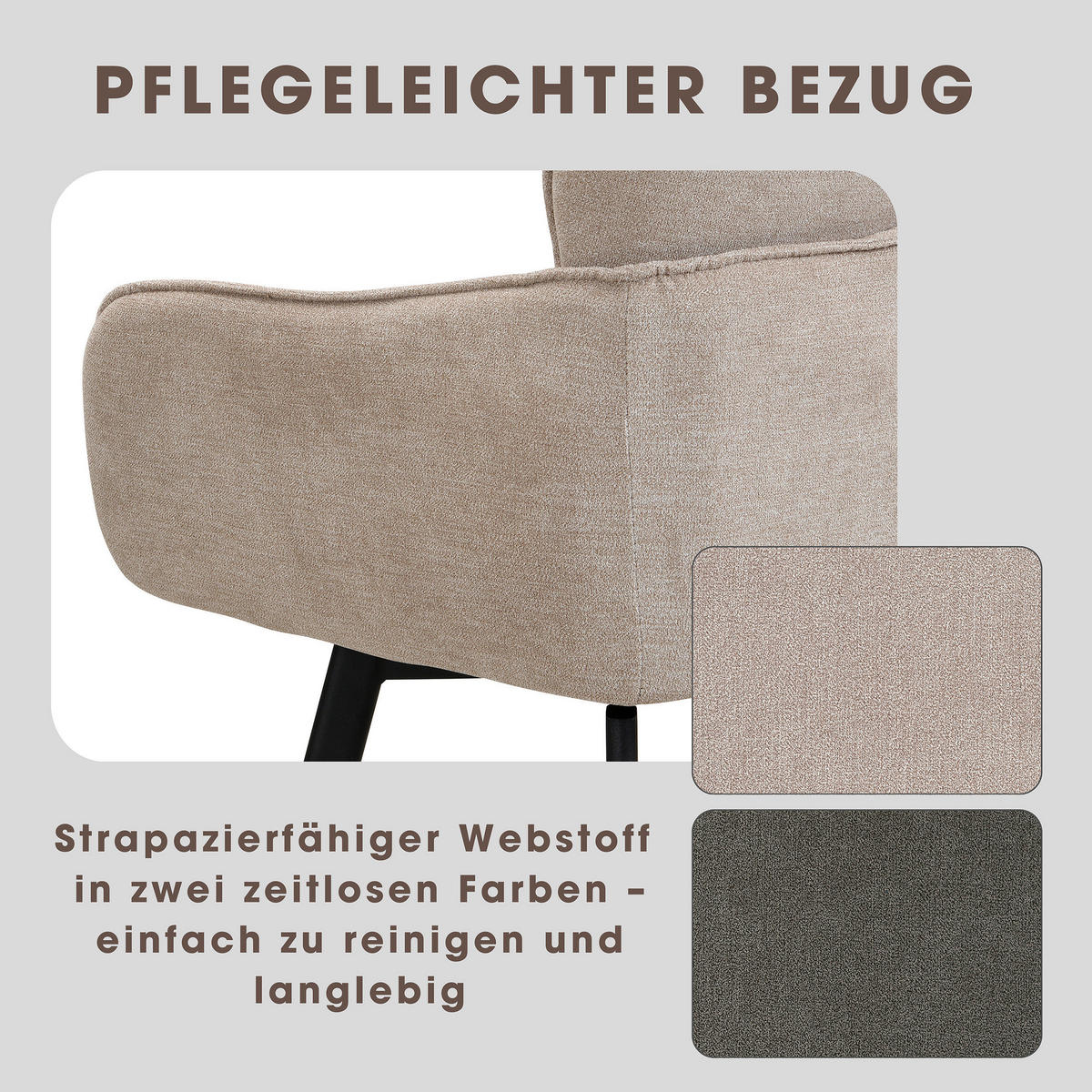Stuhl RICO schwarz taupe Metall Stoff B/H/T: ca. 61x90x63 cm RICO - schwarz/taupe (61,00/90,00/63,00cm) - byLIVING