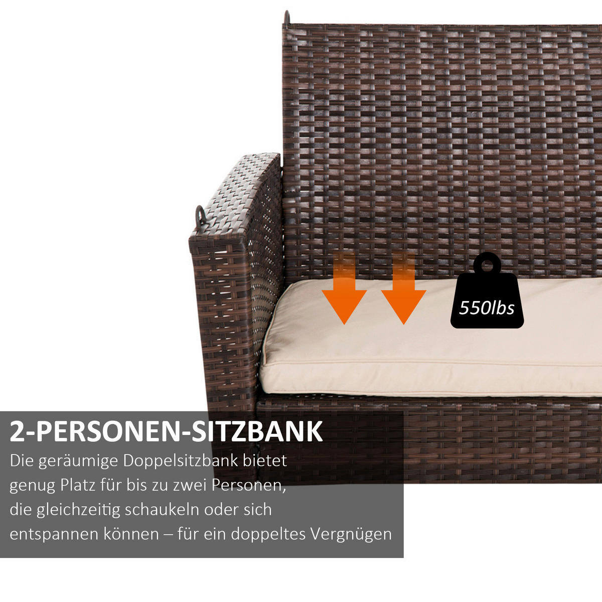 Outsunny Hollywoodschaukel braun Edelstahl B/H/L: ca. 65x127x60 cm Hollywoodschaukel_2-Sitzer - beige/braun (60,00/65,00/127,00cm) - Outsunny