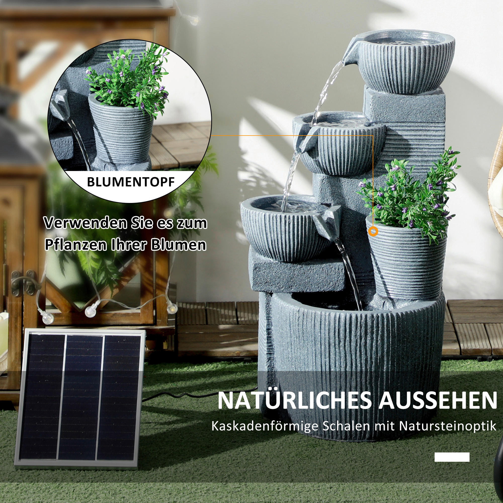 Outsunny Gartenbrunnen dunkelgrau B/H/L:...