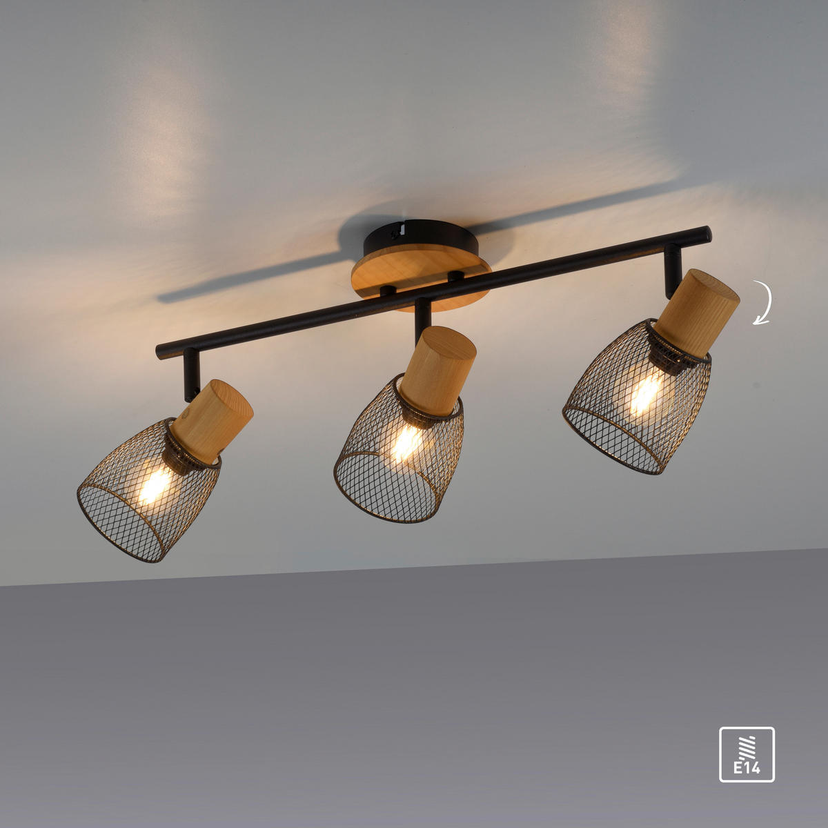 Just Light Spotbalken TAMIS 15193-79 schwarz natur Holz Metall B/H/T: ca. 65x22x24 cm E14 3 Brennstellen TAMIS - natur/schwarz (65,00/22,00/24,00cm) - Just Light