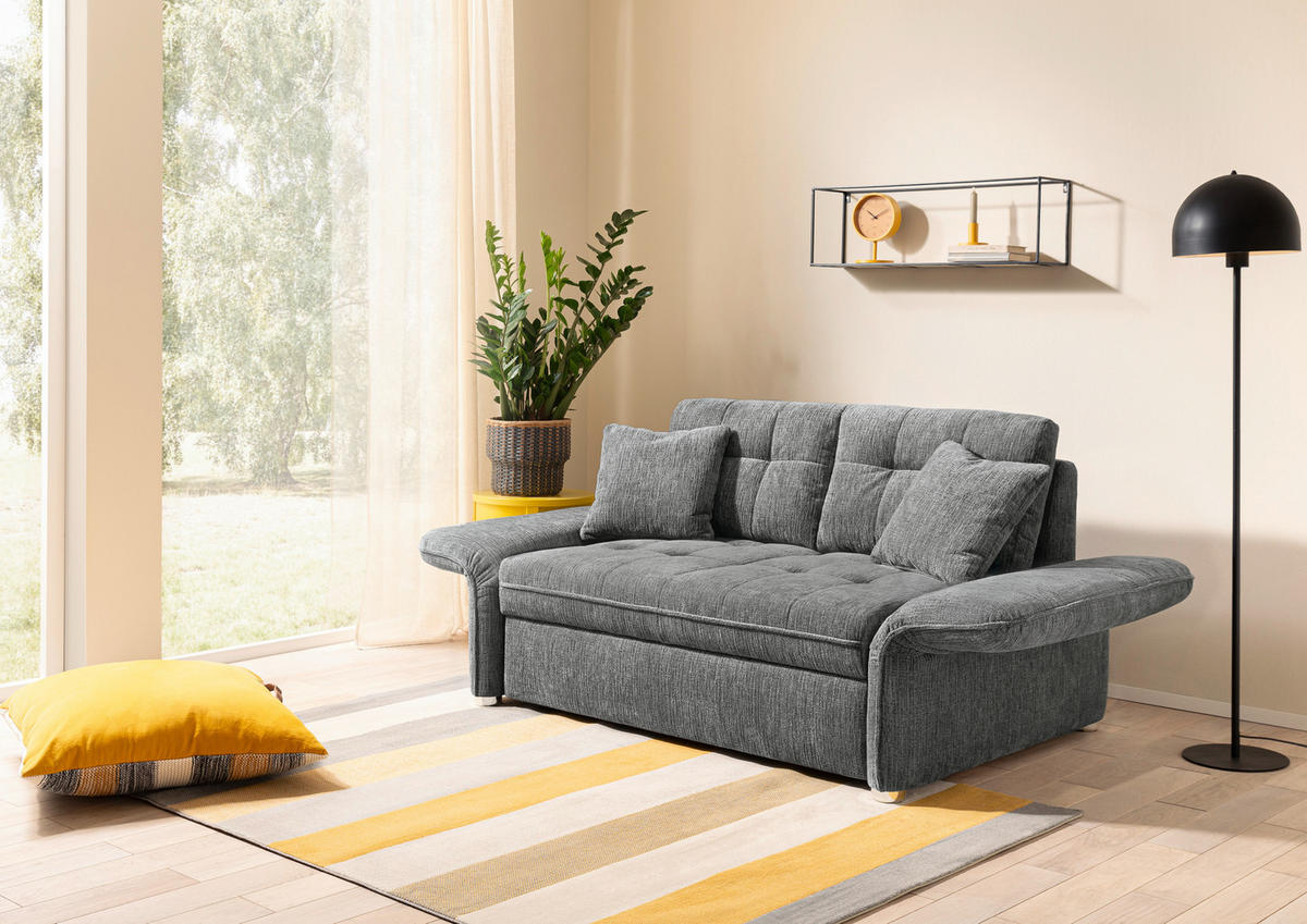 Schlafsofa grau Polyester B/H/T: ca. 191x84x105 cm Leon_Schlafsofa 443/09-443/09 - Chrom/grau (191,00/84,00/105,00cm)