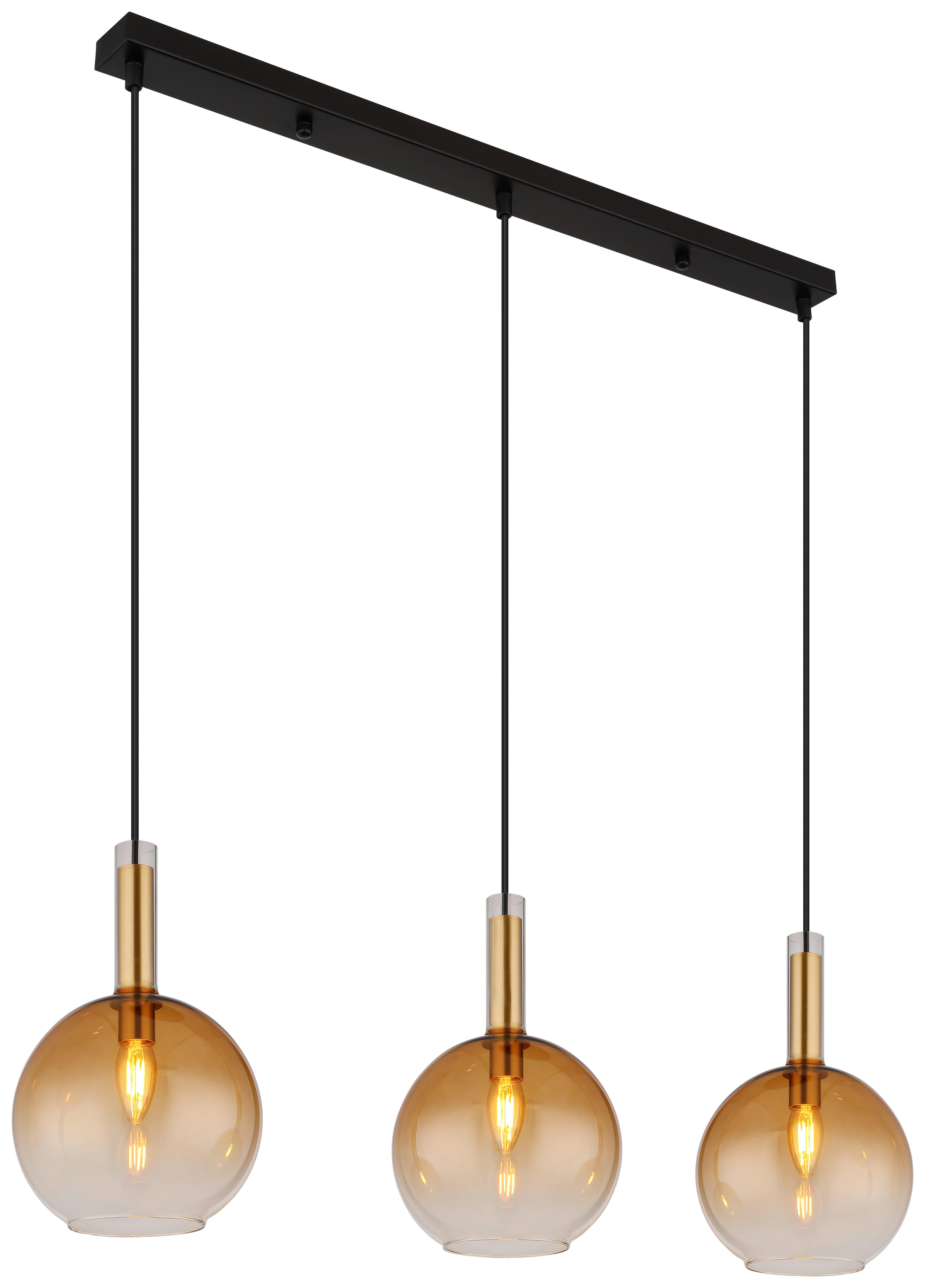 GLOBO Pendelleuchte messing schwarz amber Glas Metall B/H/T: ca. 20x150x90 cm E14 3 Brennstellen MARINELLA - messing/schwarz (20,00/150,00/90,00cm) - GLOBO