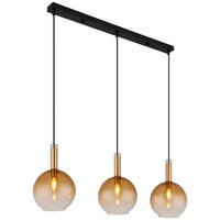 GLOBO Pendelleuchte messing schwarz amber Glas Metall B/H/T: ca. 20x150x90 cm E14 3 Brennstellen MARINELLA - messing/schwarz (20,00/150,00/90,00cm) - GLOBO
