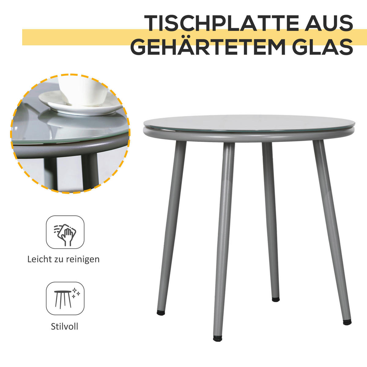 Outsunny Bistro-Set hellgrau Stahl B/H/L: ca. 62x78x58 cm Bistro-Set - hellgrau (58,00/62,00/78,00cm) - Outsunny