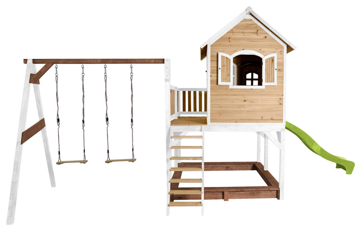 AXI Spielhaus Liam braun B/H/L: ca. 613x291x277 cm Liam - braun/weiß (277,00/613,00/291,00cm) - AXI