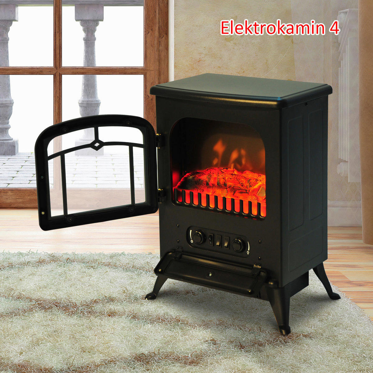 HOMCOM Elektrischer-Kamin MH820-039 schwarz Glas Metall B/H/T: ca. 42x55x28 cm ca. 1850 W Elektrokamin 820-039 - schwarz (42,00/55,00/28,00cm) - HOMCOM