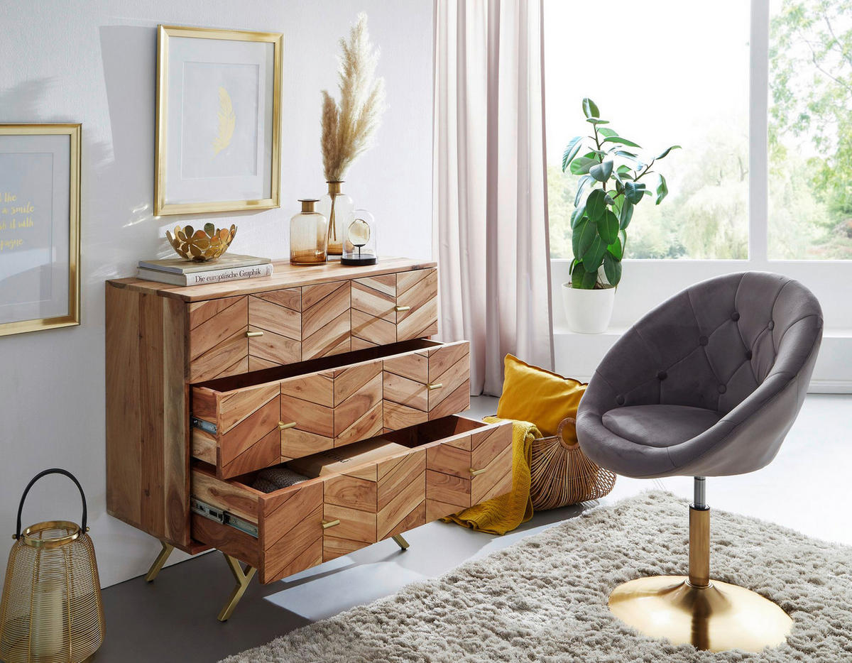 Sideboard natur gold B/H/T: ca. 90x86,5x40 cm Sideboard - gold/natur (90,00/86,50/40,00cm) - Wohnling