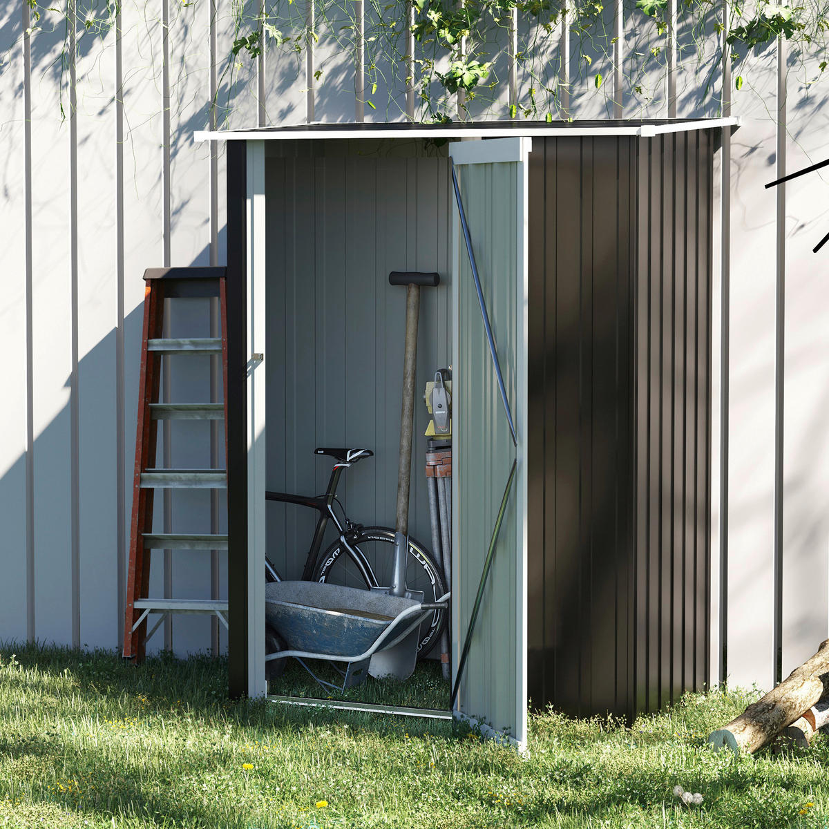 Outsunny Gartenhaus dunkelgrau B/H/L: ca. 84x189x142 cm Gartenhaus - dunkelgrau (142,00/84,00/189,00cm) - Outsunny