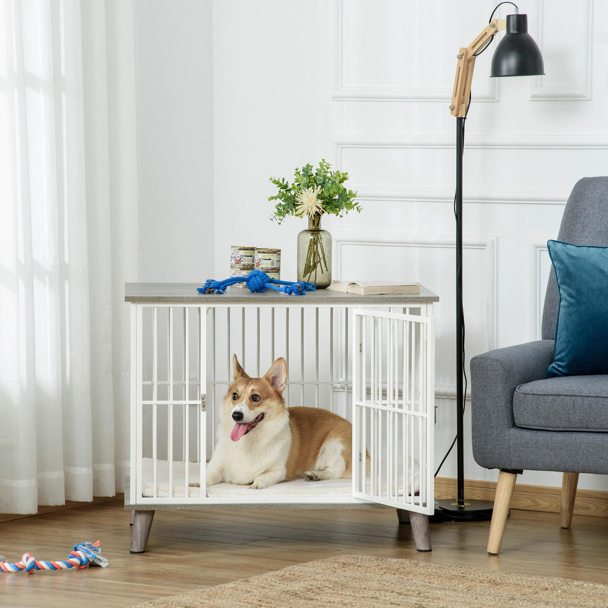 PawHut Hundekäfig grau Stahl B/H/L: ca. 60x70x86 cm Hundekäfig - weiß/grau (86,00/60,00/70,00cm) - PawHut