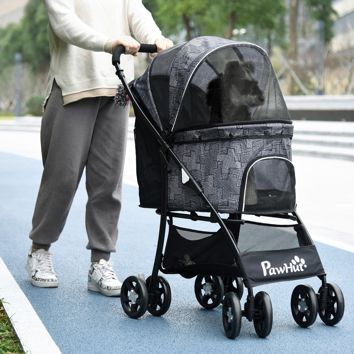 PawHut Hunde-Zubehör schwarz Polyester B/H/L: ca. 48x81x99 cm Hundetrolley - schwarz (99,00/48,00/81,00cm) - PawHut