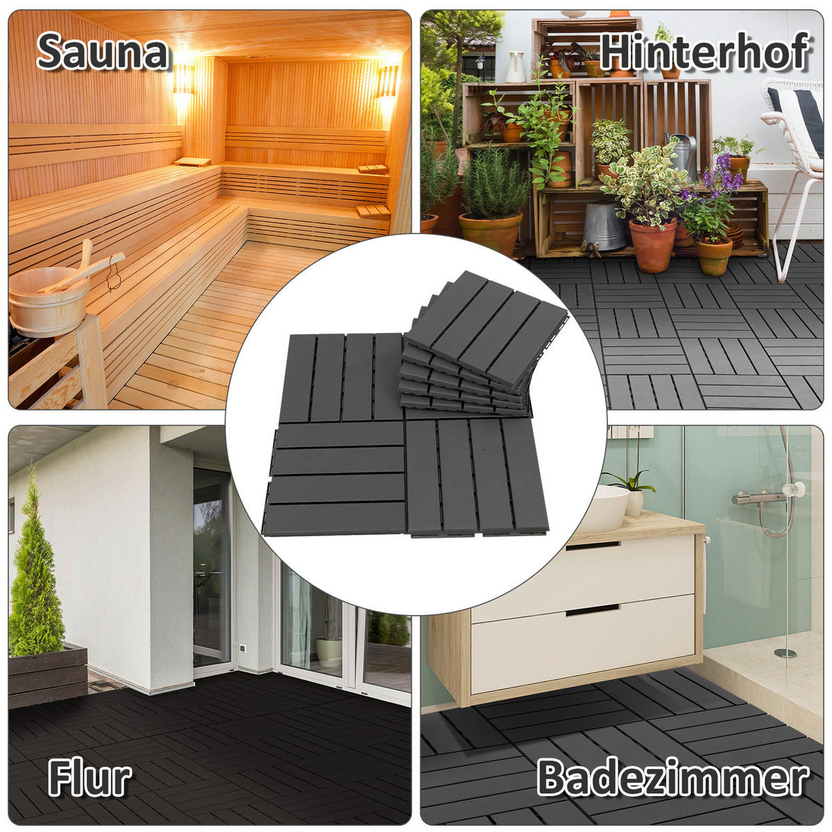 Outsunny Terrassenfliese schwarz B/L: ca. 30x30 cm Terrassenfliese - schwarz (30,00/30,00/2,00cm) - Outsunny