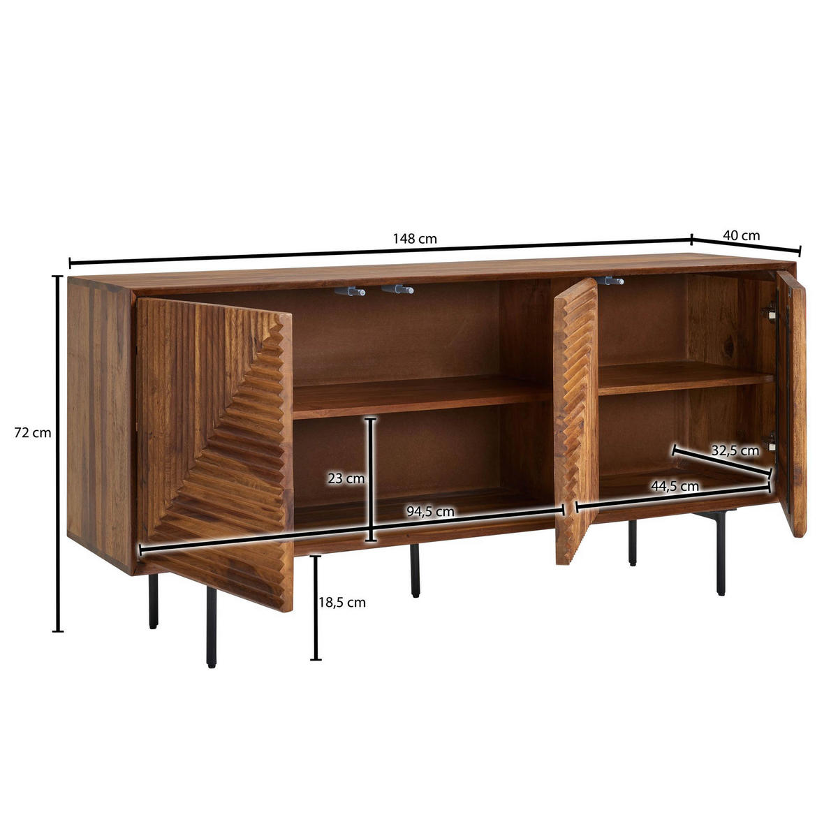 Sideboard rosenholz Nachbildung B/H/T: ca. 148x72x40 cm Sideboard - rosenholz (148,00/72,00/40,00cm) - Wohnling