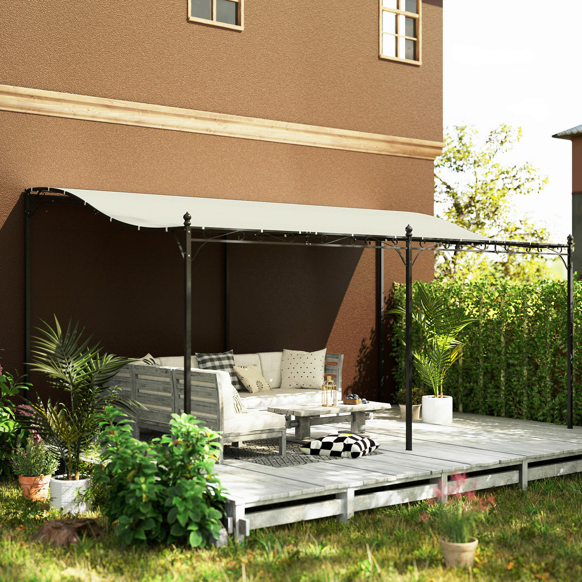 Outsunny Anbaupavillon cremeweiß Polyester B/H/L: ca. 298x253x491 cm Anbaupavillon - cremeweiß (491,00/298,00/253,00cm) - Outsunny