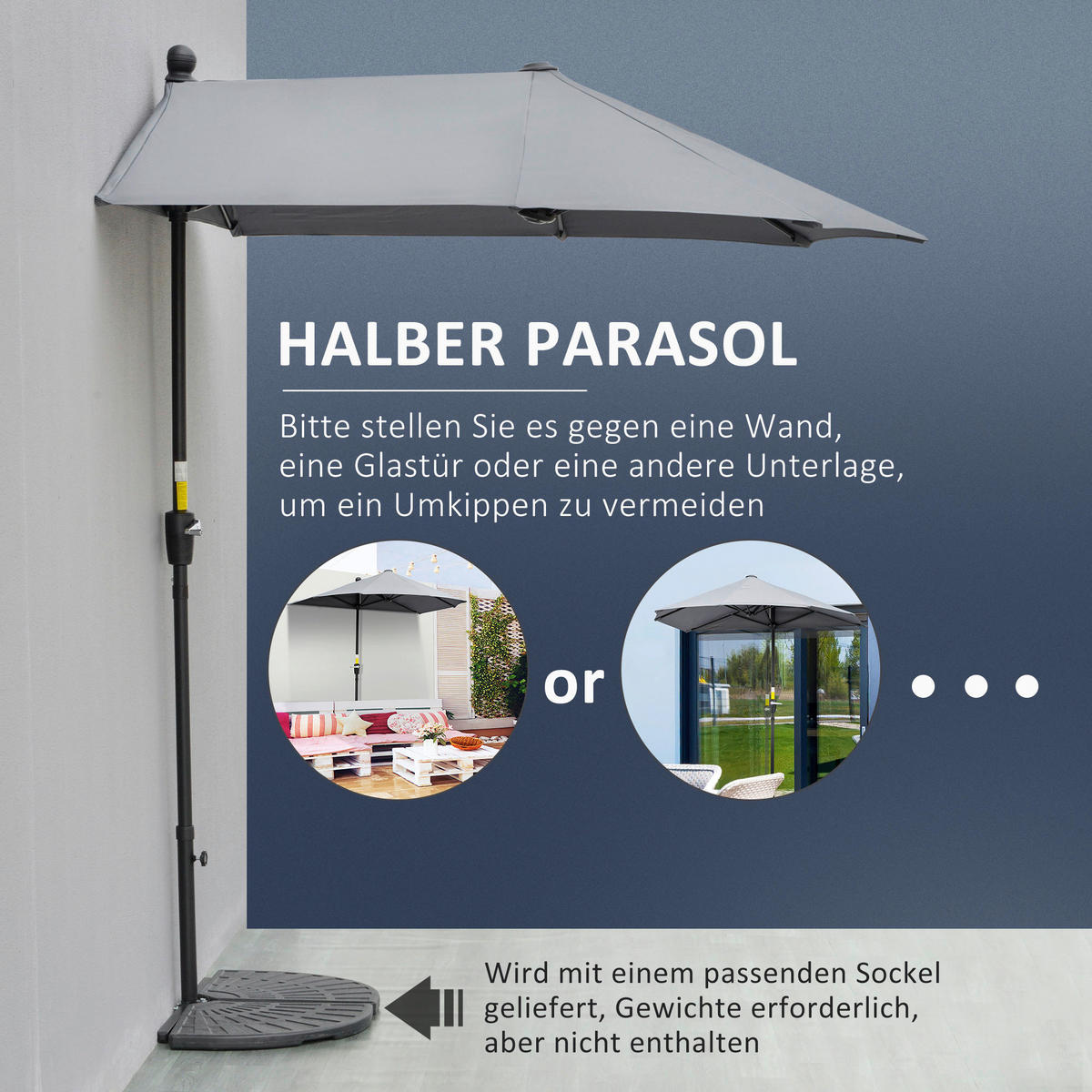 Outsunny Sonnenschirm dunkelgrau Stahl B/H/L: ca. 200x240x190 cm Sonnenschirm - dunkelgrau (190,00/200,00/240,00cm) - Outsunny