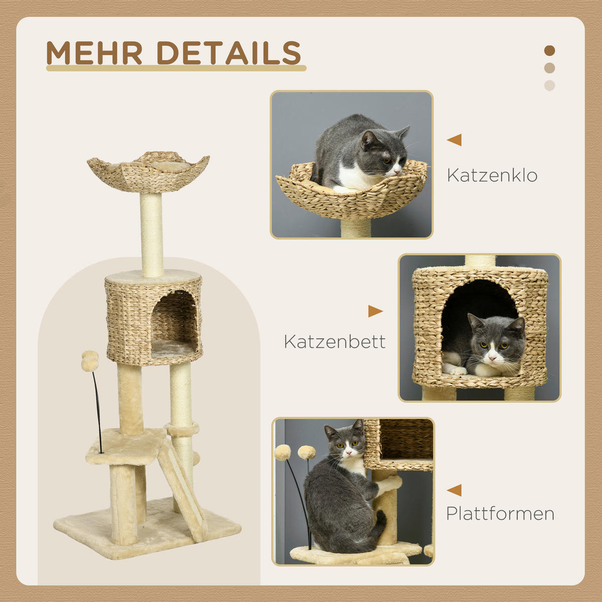 PawHut Kratzbaum beige Spanplatte B/H/L: ca. 40x116x45 cm Kratzbaum - beige (45,00/40,00/116,00cm) - PawHut