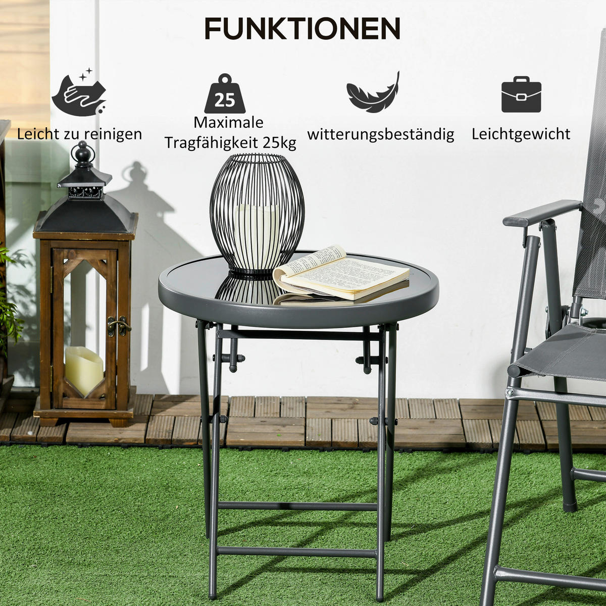 Outsunny Beistelltisch schwarz Metall B/H/L: ca. 45x50x45 cm Beistelltisch - schwarz (45,00/45,00/50,00cm) - Outsunny
