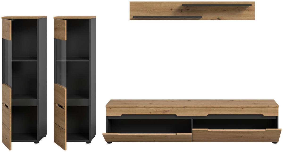 Wohnwand Canu basaltgrau Nachbildung Artisan Oak Nachbildung B/H/T: ca. 272x141x33 cm Canu - basaltgrau (272,00/141,00/33,00cm) - xonox.home