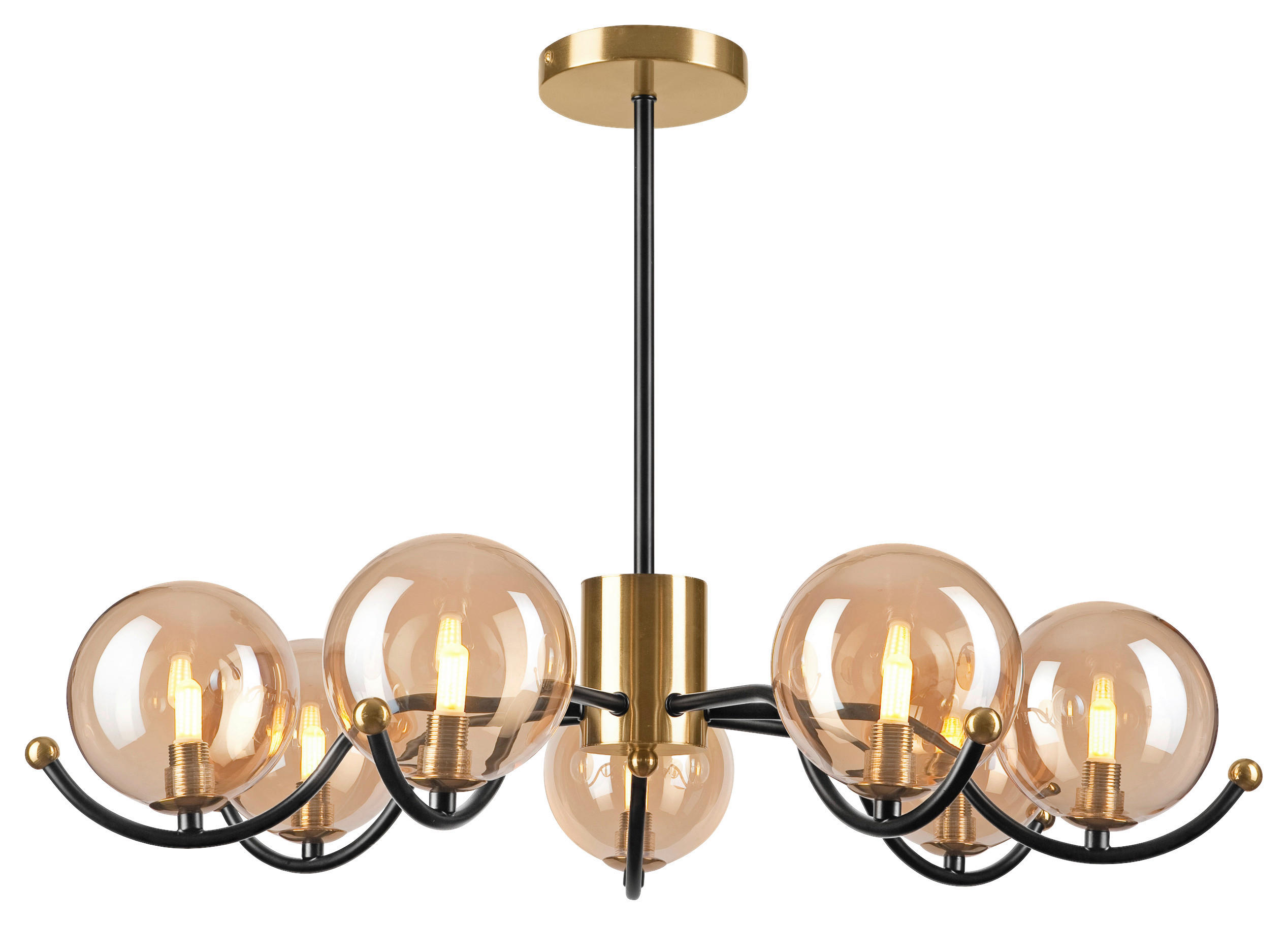 Lamkur Pendelleuchte GEORGIA 49298 gold schwarz Stahl Glas H/L: ca. 48,5x66 cm E27 7 Brennstellen Georgia - gold/schwarz (66,00cm) - Lamkur