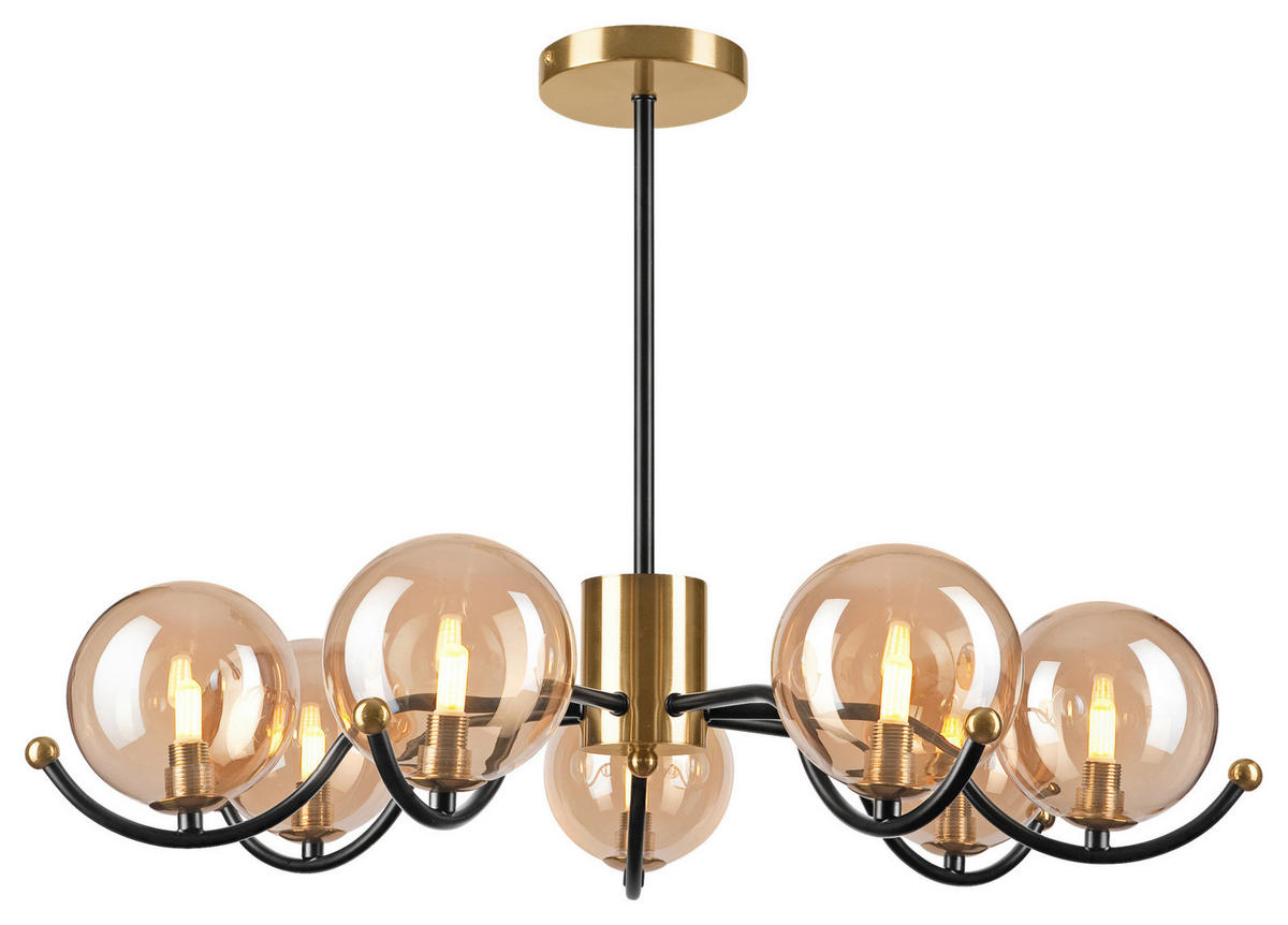Lamkur Pendelleuchte GEORGIA 49298 gold schwarz Stahl Glas H/L: ca. 48,5x66 cm E27 7 Brennstellen Georgia - gold/schwarz (66,00cm) - Lamkur