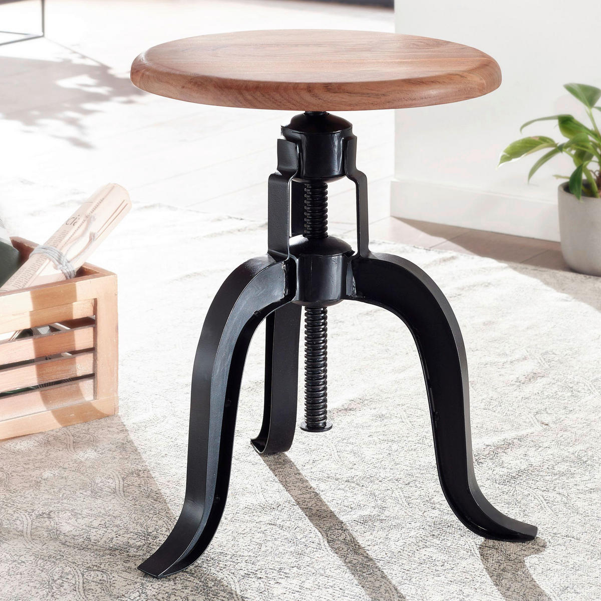 Hocker schwarz Holz B/H/T: ca. 39x48x39 cm Drehhocker - schwarz (39,00/48,00/39,00cm) - Wohnling