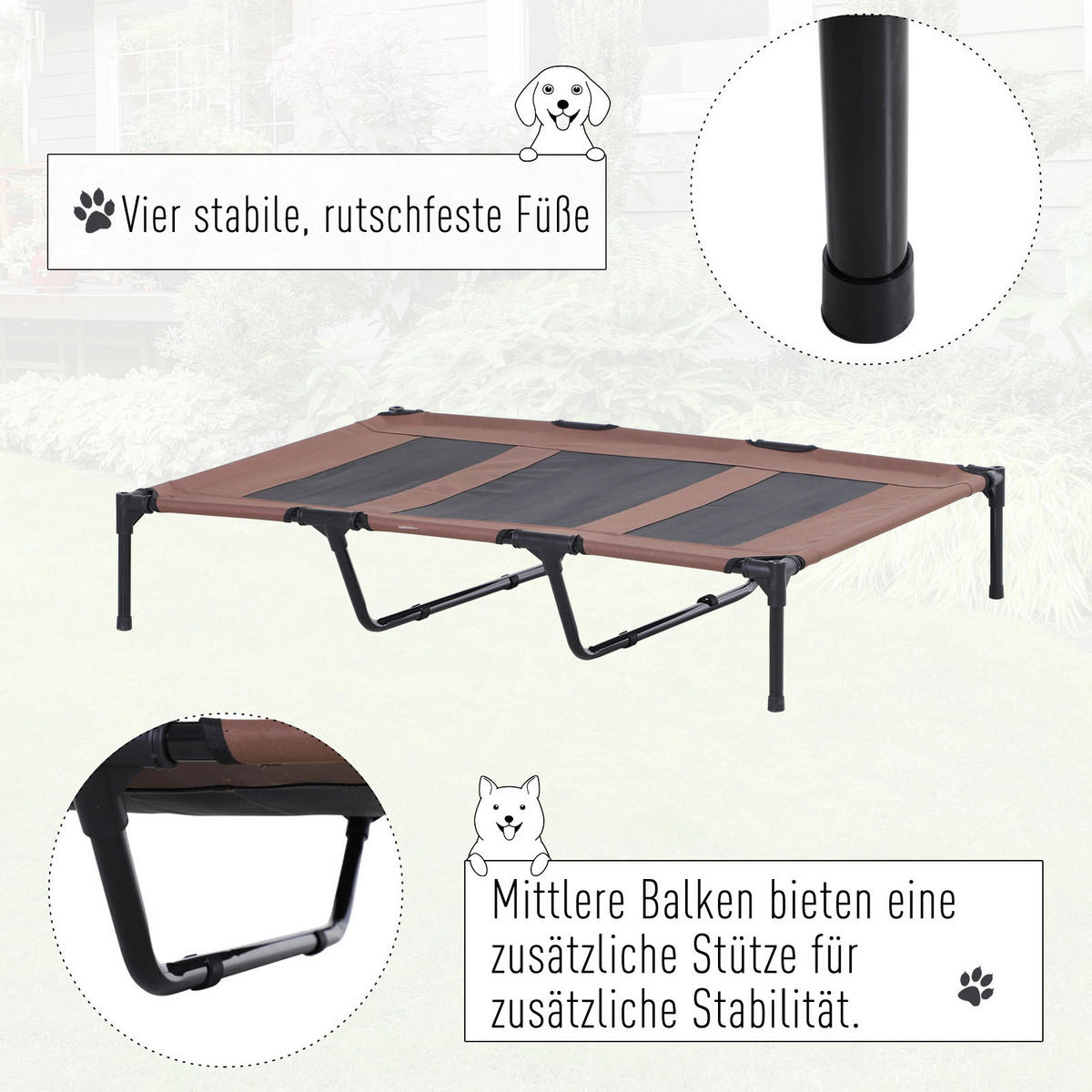 PawHut Hundebett braun Metall B/H/L: ca. 92x108x122 cm Hundebett mit Baldachin - braun/schwarz (122,00/92,00/108,00cm) - PawHut