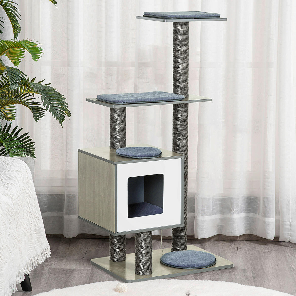 PawHut Katzenkratzbaum grau Holz B/H/L: ca. 40x120x60 cm Katzenkratzbaum - grau (60,00/40,00/120,00cm) - PawHut