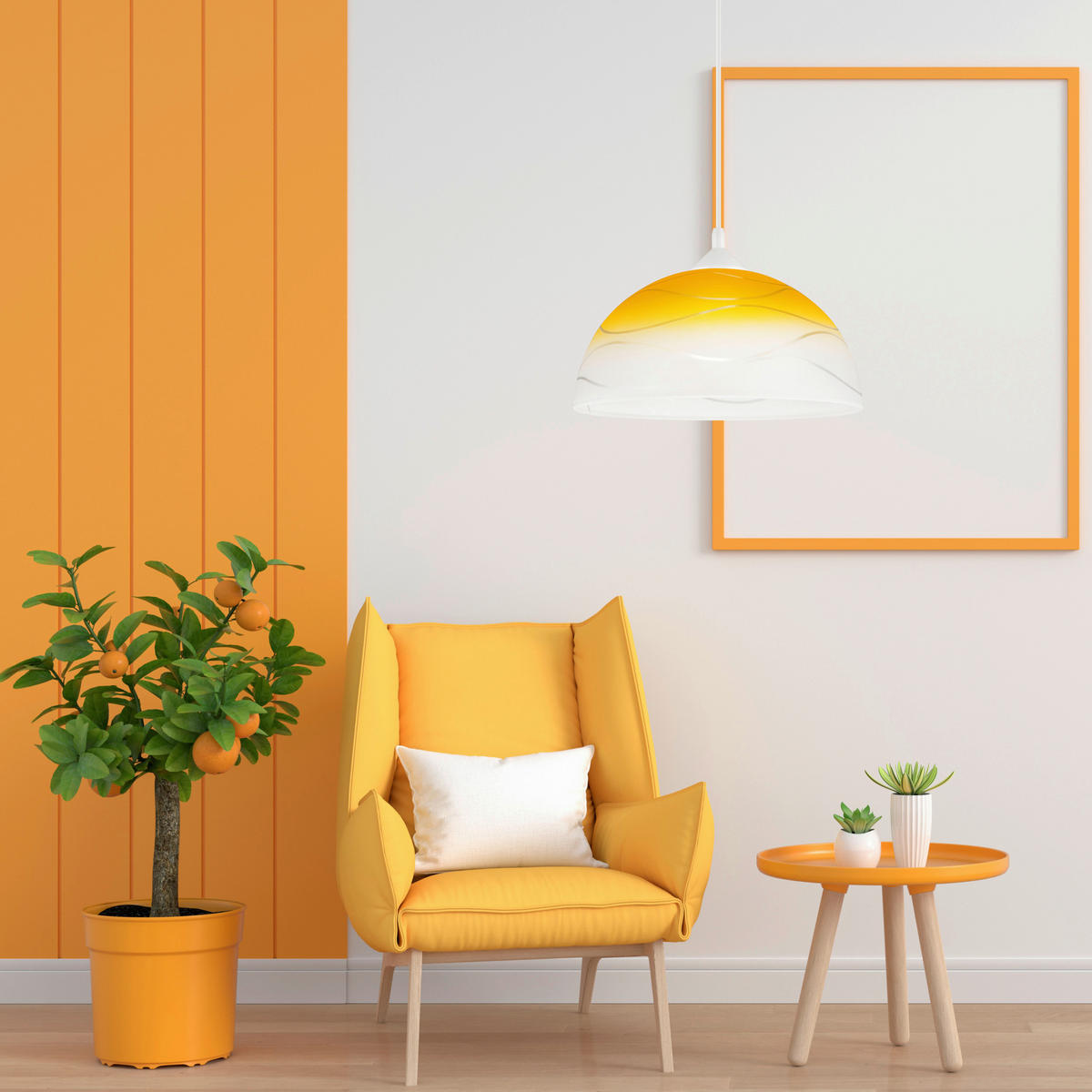 Lamkur Hängeleuchte gelb Glas B/H/L: ca. 31x17x31 cm E27 1 Brennstellen Hängeleuchte - gelb (31,00/31,00/17,00cm) - Lamkur