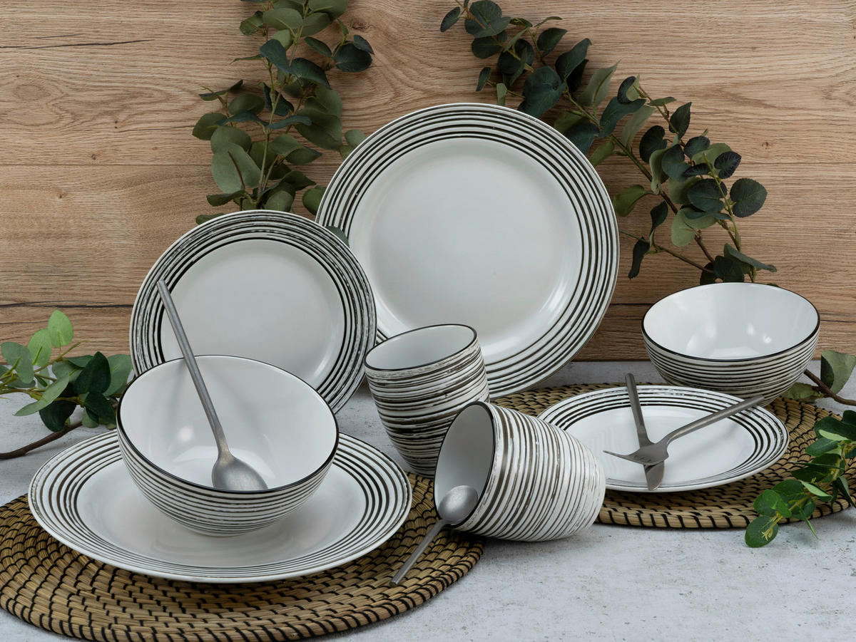CreaTable Kombiservice La Gomera Blanca weiß Keramik La Gomera Blanca - weiß/schwarz - CreaTable