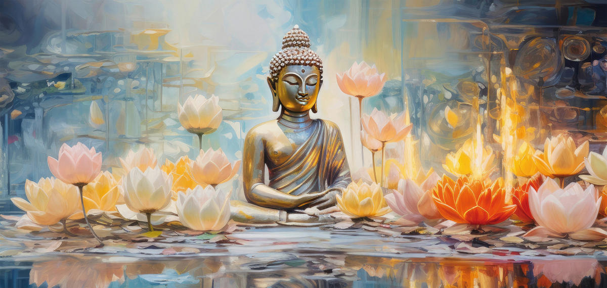 Keilrahmenbild Buddha B/H: ca. 70x33 cm Keilrahmen 33x70 cm - (70,00/33,00cm)
