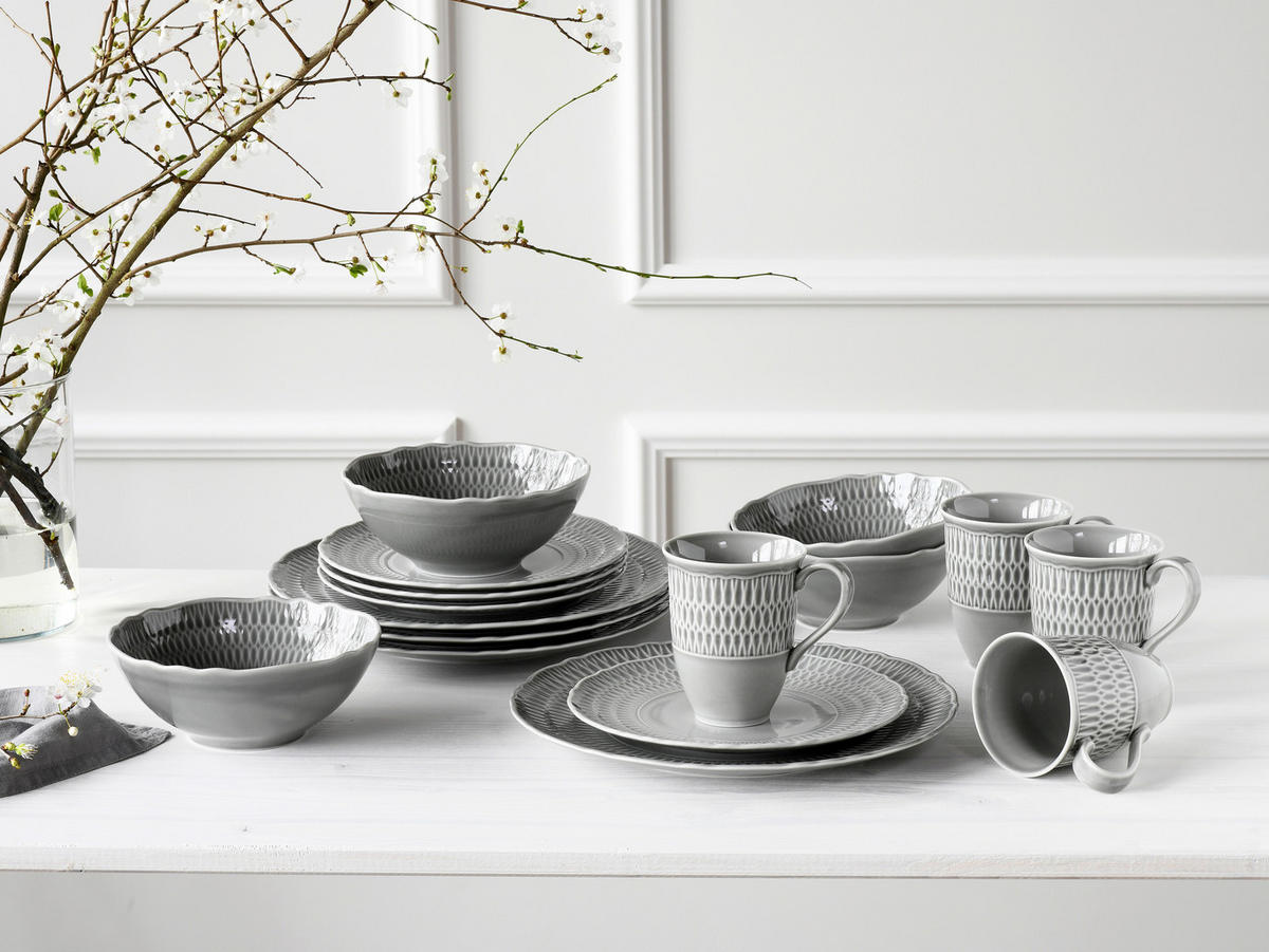 CreaTable Kombiservice Sofia grau Porzellan 16 tlg. Sofia - grau - CreaTable