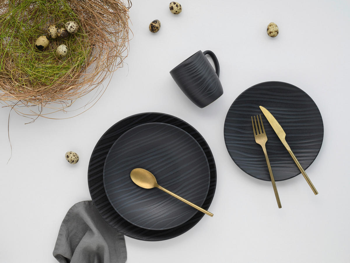 CreaTable Kombiservice Waves schwarz Steinzeug 16 tlg. Waves - schwarz - CreaTable