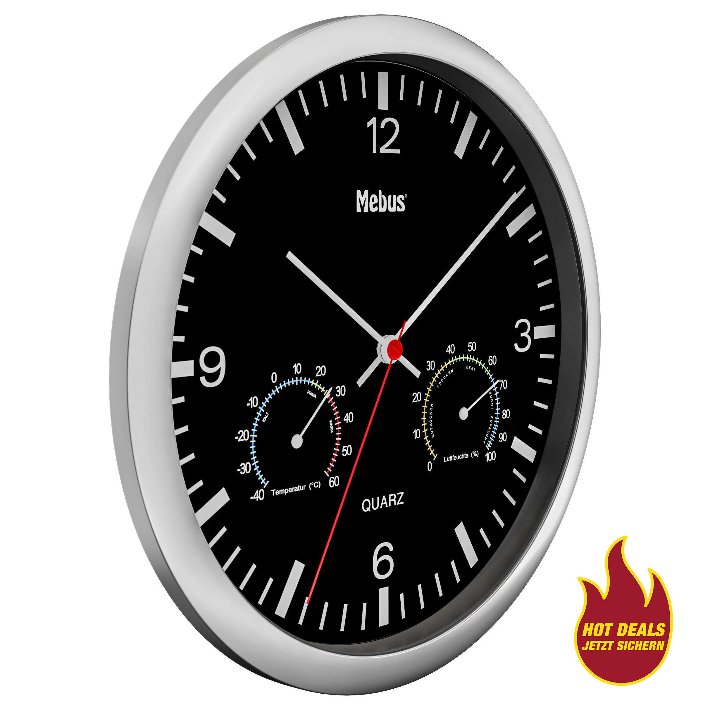 Mebus Wanduhr schwarz D: ca. 25 cm Wanduhr_Quarz - schwarz (25,00cm) - Mebus