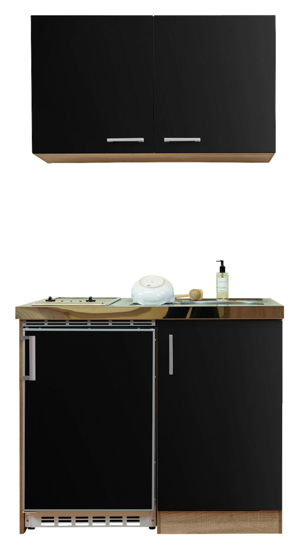 Respekta Miniküche 100 schwarz matt B/H/T: ca. 100x200x60 cm 100 - Eiche/schwarz (100,00/200,00/60,00cm) - Respekta