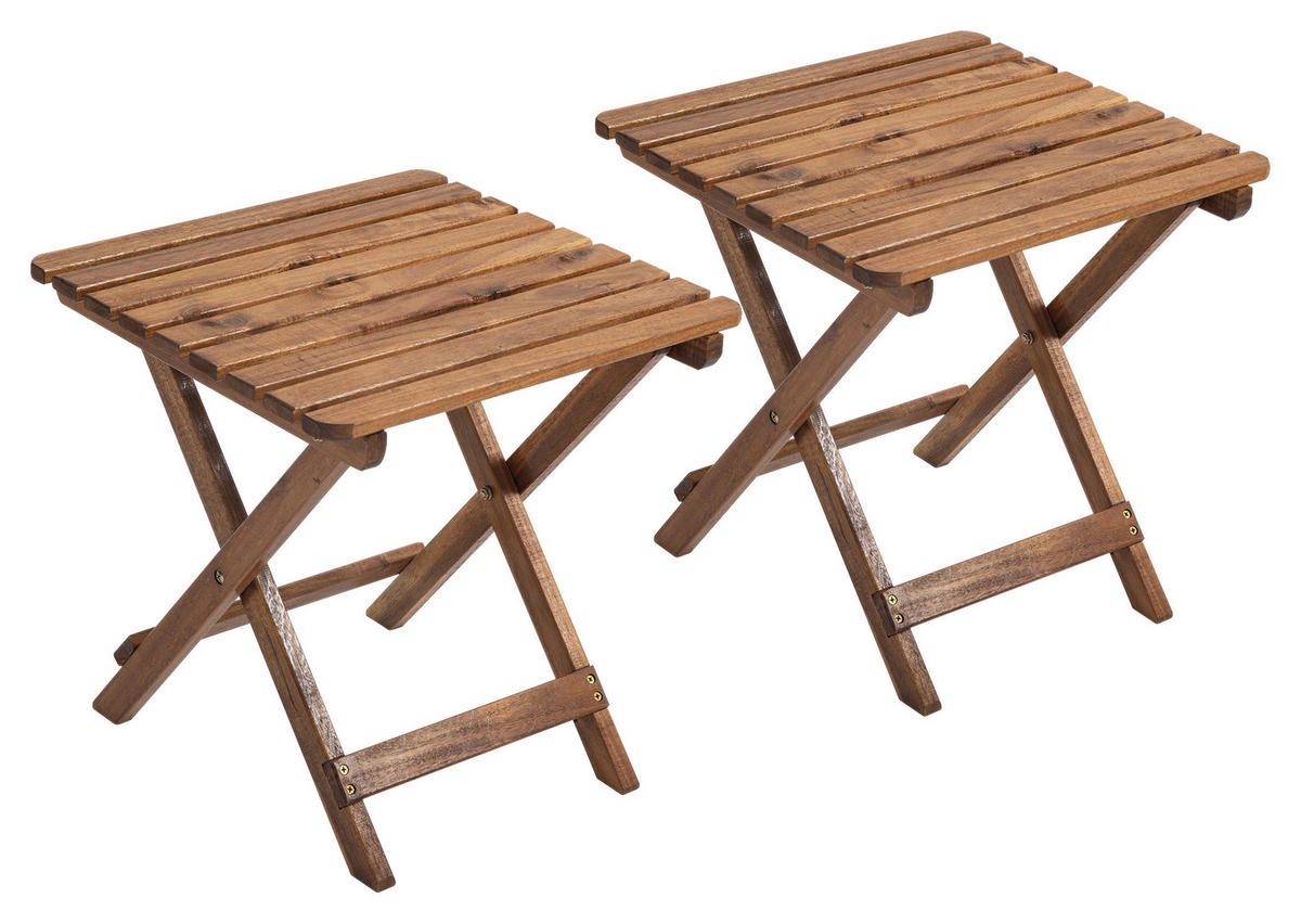 Outsunny Garten-Beistelltisch 2er-Set teak Akazie B/H/L: ca. 45x45x45 cm Garten-Beistelltisch 2er-Set - teak (45,00/45,00/45,00cm) - Outsunny