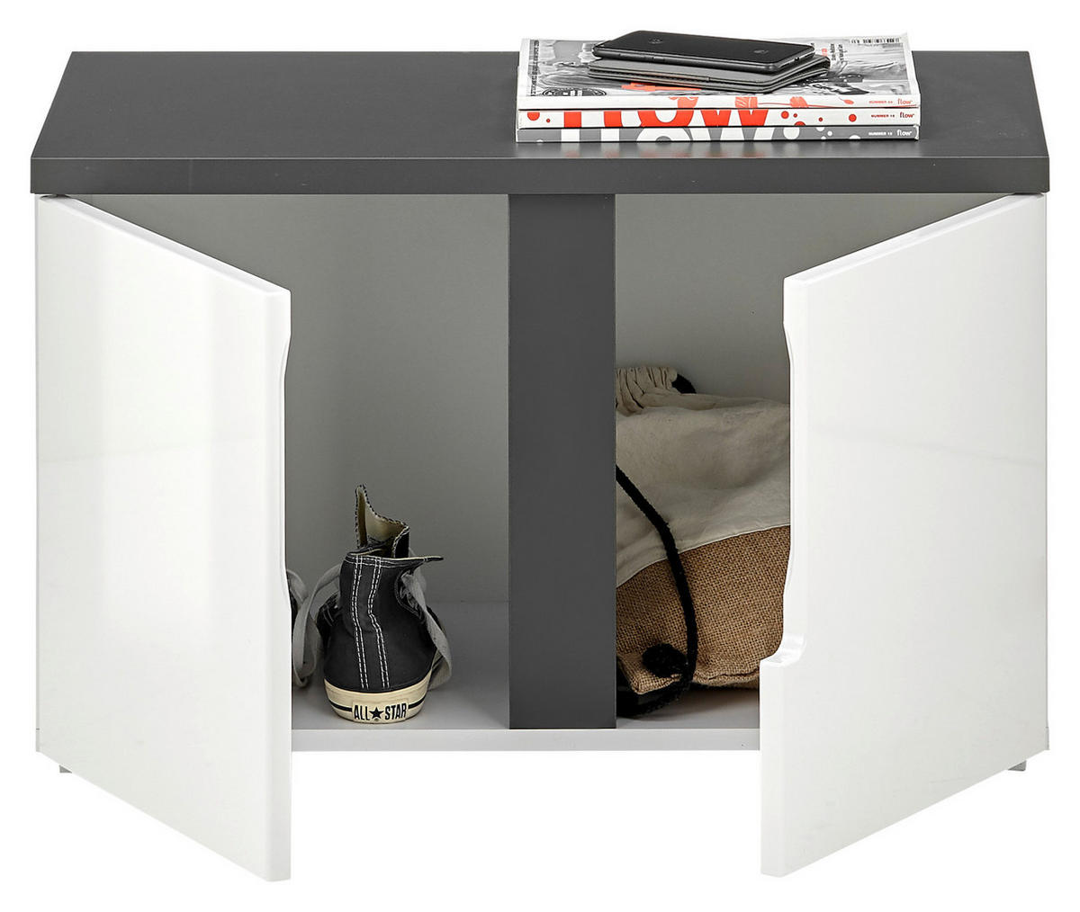 Sitzbank Boston weiß weiß Hochglanz anthrazit B/H/T: ca. 70x44x38 cm Boston - weiß/anthrazit (70,00/44,00/38,00cm)