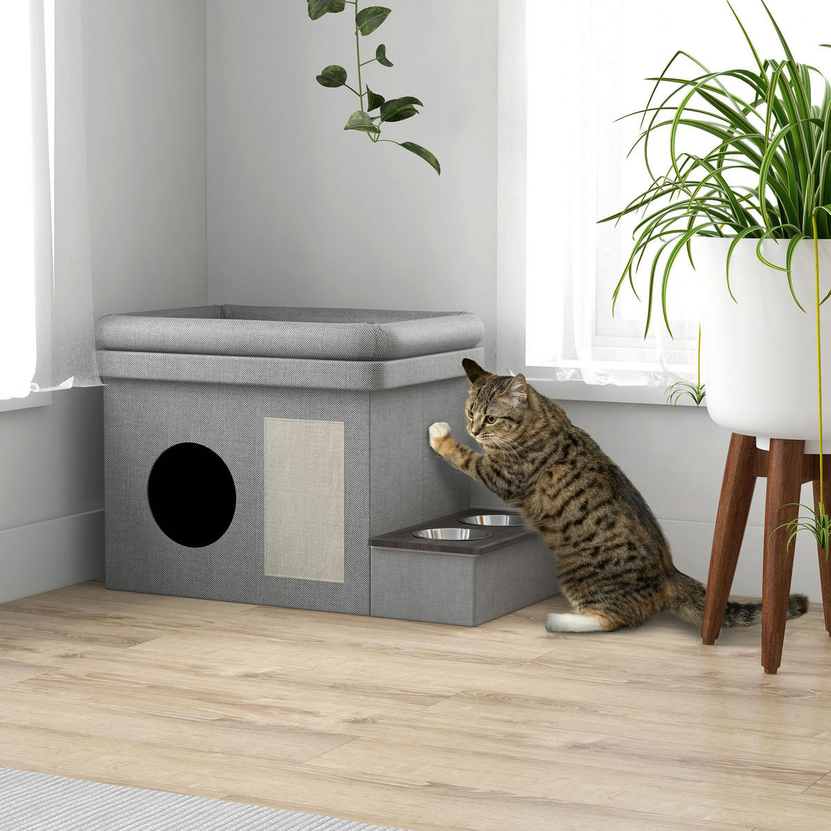 PawHut Katzen-Zubehör grau Spanplatte B/H/L: ca. 48x78x49,5 cm Katzenhöhle - grau (49,50/48,00/78,00cm) - PawHut